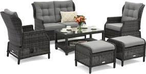 Malaga Coffee 4 antraciet technorattan set met Garden Point poefs