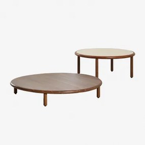 Set Van 2 Ronde Salontafels Van Acaciahout Olivia Donker Acaciabruin - Beige - Semoline & Donker Acaciabruin - Sklum