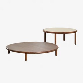Set Van 2 Ronde Salontafels Van Acaciahout Olivia Donker Acaciabruin & Donker Acaciabruin - Beige - Semoline - Sklum