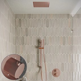 Saniclear Cube Stripes inbouw regendouche rond met inbouw douchekop 30x30cm, glijstang en staafhanddouche geborsteld koper
