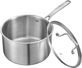 VEVOR Steelpan 3,79 L met glazen deksel, Soeppan Groentepan met ergonomische handgreep, Melkkan van roestvrij staal Groentepan, Zilveren pan met grote inhoud Multifunctionele pan Vaatwasserbestendig