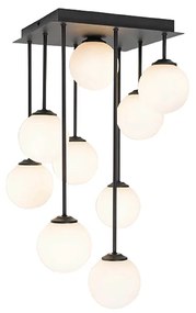 Moderne plafondlamp zwart met opaal glas 9-lichts  - Athens