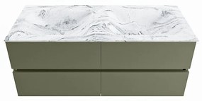 Mondiaz Vica DLux badmeubel 120cm army 4 lades met wastafel glace dubbel zonder kraangat