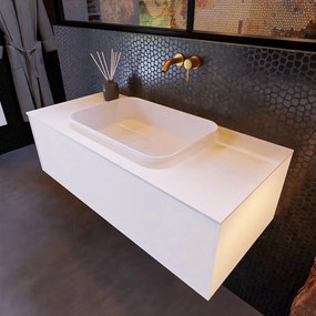 Mondiaz Erin 100cm badmeubel Carrara met 1 lade en witte wastafel midden zonder kraangaten