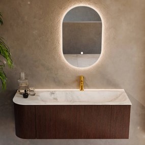 Mondiaz Kurve-dlux 125cm badmeubel ronding links ruby met 1 lade en deur en wastafel big medium kraangat rechts opalo