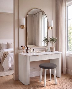 Mazzoni ZOI Taupe Beige (stof Storm 26)/wit beuken onderstel - RONDE GESTOFFEERDE KRUK VOOR KEUKEN/WOONKAMER