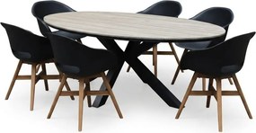 Salvador Karlstad dining tuinset 220x115xH75 cm 7 delig antraciet zwart polywood