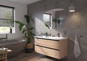 Saqu Gaia badmeubel incl. glans witte wastafel met 2 kraangaten 120x52x64cm naturel eiken – zwarte greeplijst