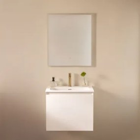 Macrae Houten Badkamermeubelset Met Geïntegreerde Wastafel Wit & Rechthoekige Led En Anticondens 60x70 Cm Tamsin & Goud ↑20 - Sklum