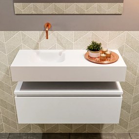 Mondiaz Andor toiletmeubel 80cm mat wit met witte wastafel links zonder kraangat