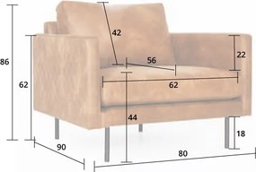 Fauteuil - Daisy - met doorgestikte armleuning - leer Colorado antraciet 01