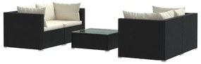 vidaXL 5-delige Loungeset met kussens poly rattan zwart