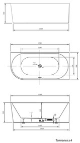 Aqualine Tibera vrijstaand ligbad rechts 170x80x58cm wit