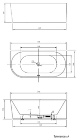 Aqualine Tibera half-vrijstaand ligbad rechts 170x80x58cm wit