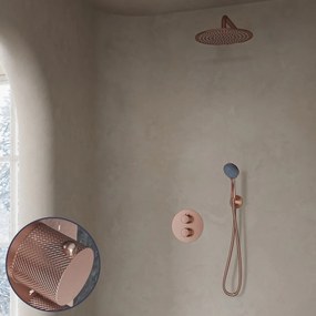 Saniclear Copper Curved inbouw regendouche rond met 30cm hoofddouche, muurarm en 3 standen handdouche geborsteld koper