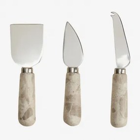 Set Van 3 Kaasmessen In Marmer En Roestvrij Staal Calven Beige Marmer Panther - Sklum