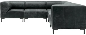 Goossens Excellent Hoekbank Marshall Met Hocker zwart, leer, 2 x 1,5-zits, urban industrieel
