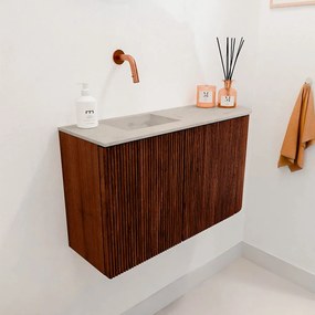 Mondiaz Joya DLux 70cm toiletmeubel ronding rechts ruby met wastafel faye links zonder kraangat opalo