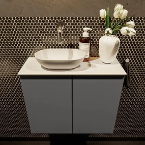 Mondiaz Fowy toiletmeubel 60cm dark grey met witte waskom links zonder kraangat