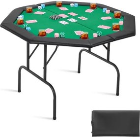 VEVOR Opvouwbare Pokertafel voor 8 spelers (126 cm) Casino Leisure Tafel met gevoerde rails en bekerhouders, Achthoekige draagbare speeltafels met vilt en metalen poten, Texas Hold'em Poker