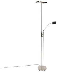 Moderne vloerlamp staal incl. LED en dimmer met leeslamp - Jazzy Design, Modern vierkant Binnenverlichting Lamp