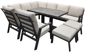 Barolo hoek dining loungeset 8 delig aluminium verstelbare tafel antraciet