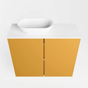 Mondiaz Fowy toiletmeubel 60cm ocher met witte waskom links en kraangat