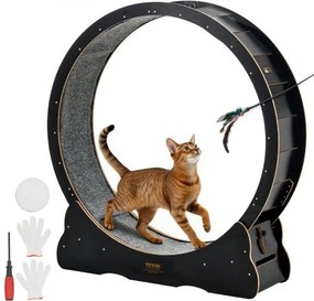 VEVOR kattenloopwiel, 1080 mm binnendiameter, houten loopwiel voor katten van 8,6-12,7 kg, kattenloopband met tapijtloopoppervlak en vergrendelingsmechanisme, stil speeltje voor binnenkatten, zwart