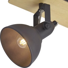 Plafondspot zwart met hout 2-lichts draai- en kantelbaar - Jakub