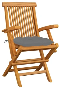 vidaXL Tuinstoelen 3 st met grijze kussens massief teakhout