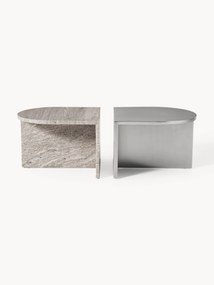 Ovale salontafels Leander van metaal en marmer, set van 2