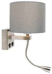 LED Smart wandlamp staal met grijze kap incl. Wifi A60 - Brescia Modern E27 rond Binnenverlichting Lamp