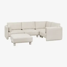 4-delige Modulaire Hoekbank En Poef In Artemisa Bouclé Stof Crèmebeige Boucléstof - Sklum