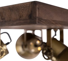 Plafondlamp brons met hout 3-lichts - Mangoes