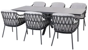 Minerva Calpi dining tuinset 220x95xH75 cm 7 delig antraciet rope 4 Seasons Outdoor