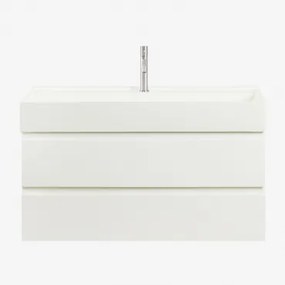 Ona Zwevend Badkamermeubelset Van Hout En Essenfineer Met Geïntegreerde Wastafel Wit & Spiegelloze & Geborsteld Grijs ↑20 Cm - Sklum