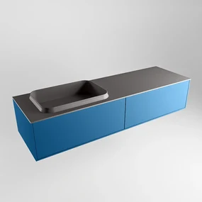 Mondiaz Erin 150cm badmeubel Jeans met 2 lades en donkergrijze wastafel links 1 kraangat