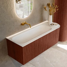 Mondiaz Kurve 125cm badmeubel ronding rechts ruby met 1 lade en deur en wastafel big medium links zonder kraangat