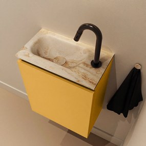 Mondiaz Ture DLux toiletmeubel 40cm ocher met wastafel frappe links met kraangat