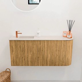 Mondiaz Joya DLux 90cm toiletmeubel ronding rechts oak met wastafel faye links 1 kraangat meli