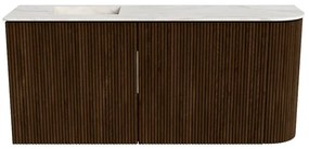 Mondiaz Joya DLux 90cm toiletmeubel ronding rechts walnut met wastafel faye links 1 kraangat ostra