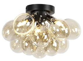 Smart plafondlamp zwart met amber glas 3-lichts incl. 3 Wifi G9 - Uvas Design G9 bol / globe / rond rond Binnenverlichting Lamp