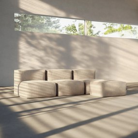 Soft Zitzak Indoor 3 Seater Open + Pouf - Corduroy Beige