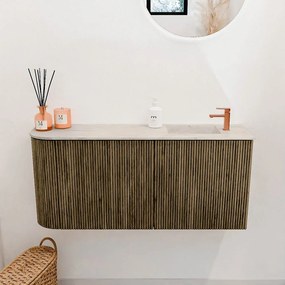 Mondiaz Joya DLux 90cm toiletmeubel ronding links dusk met wastafel faye rechts 1 kraangat ostra