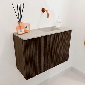Mondiaz Joya DLux 60cm toiletmeubel walnut met wastafel faye rechts zonder kraangat opalo