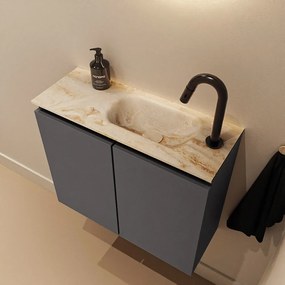 Mondiaz Ture DLux toiletmeubel 60cm dark grey met wastafel frappe rechts met kraangat