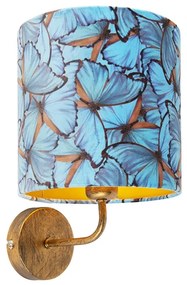 Vintage wandlamp goud met vlinder velours kap - Matt Retro E27 rond Binnenverlichting Lamp