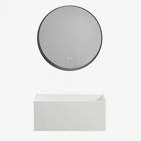 Harsen Badkamermeubelset Met Geïntegreerde Wastafel En Nerine Led-verlichting Wit & Round Led And Antifog Zwart Ø80 Cm Kimacs & Zonder Kraan - Sklum