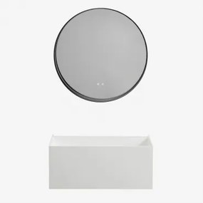 Nerine Zwevend Badkamermeubelset Van Hars Met Geïntegreerde Wastafel En Led-verlichting Wit & Round Led And Antifog Zwart Ø80 Cm Kimacs - Sklum