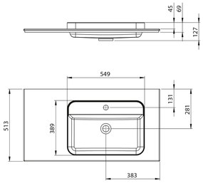 Sapho Brahea wastafel 95x50cm solid surface wit mat met smalle rand en kraangat rechts